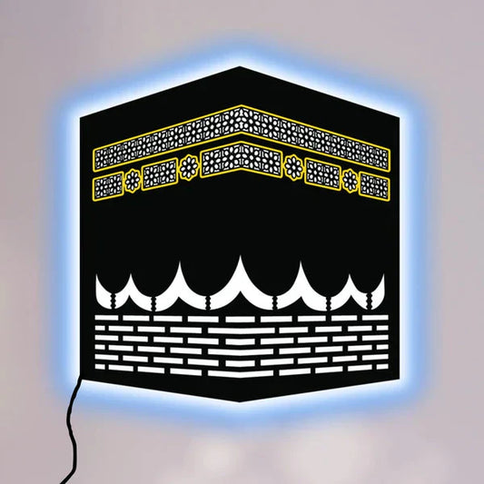 LED Wall Art Inspired by the Kaaba – Elegant Islamic Home Decoration (16x16 inches)
